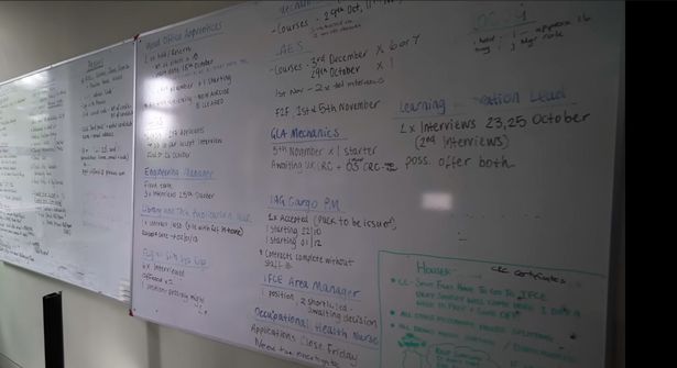 A whiteboard, with full learning schedule, was seen inside