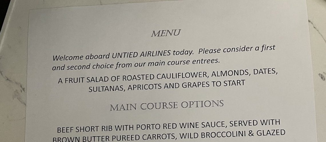 United Airlines Business Class Menu Typo Is Delicious Irony - Travel News, Insights & Resources.
