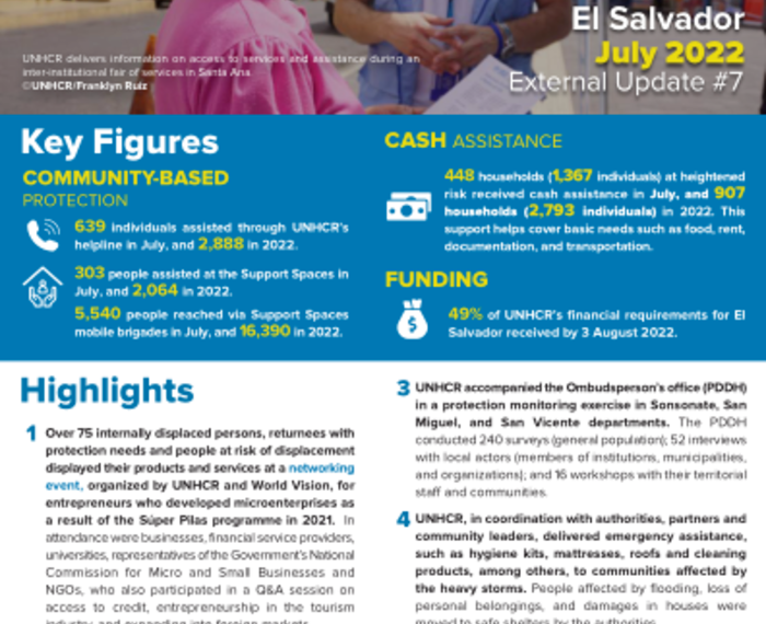 UNHCR El Salvador External Update #7 - July 2022 - El Salvador