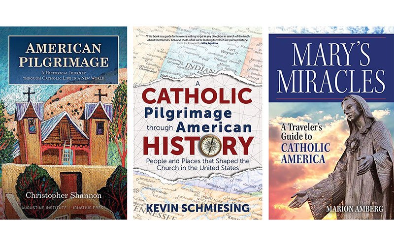 Book covers of three Catholic travel books.