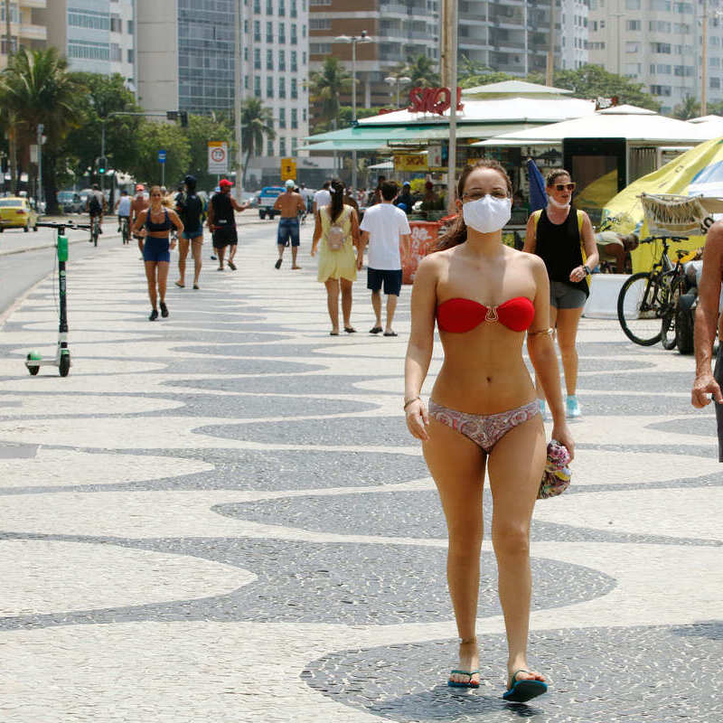 Beachgoers Wearing Facial Masks In Rio De Janeiro, Brazil During Covid Pandemic