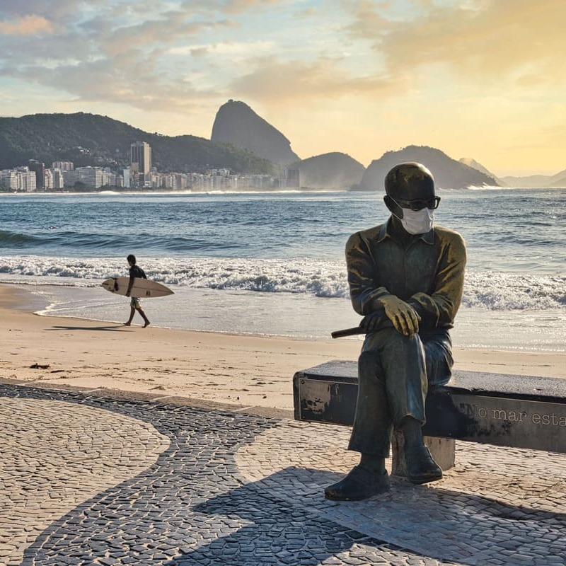 Landmark Statue In Rio De Janeiro Wearing A Face Mask, Rio de Janeiro, Brazil