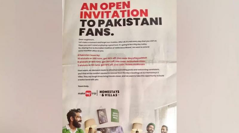 MakeMyTrip receives backlash for ad mocking Pakistani team - Travel News, Insights & Resources.