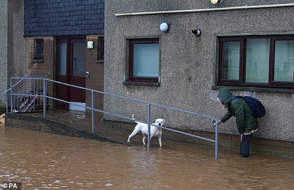 Flood water in Brechin, Scotland, as Storm Babet batters the country. Flood warnings are in place in Scotland, as well as parts of northern England and the Midlands. Thousands were left without power and facing flooding from "unprecedented" amounts of rain in east Scotland, while Babet is set to spread into northern and eastern England on Friday. Picture date: Friday October 20, 2023. PA Photo. See PA story WEATHER Babet. Photo credit should read: Andrew Milligan/PA Wire