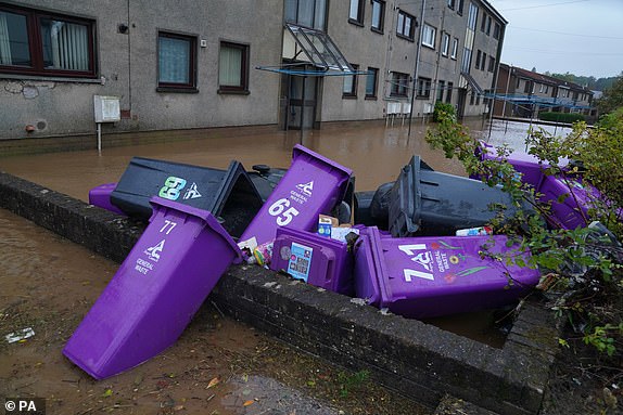 Flood water in Brechin, Scotland, as Storm Babet batters the country. Flood warnings are in place in Scotland, as well as parts of northern England and the Midlands. Thousands were left without power and facing flooding from "unprecedented" amounts of rain in east Scotland, while Babet is set to spread into northern and eastern England on Friday. Picture date: Friday October 20, 2023. PA Photo. See PA story WEATHER Babet. Photo credit should read: Andrew Milligan/PA Wire