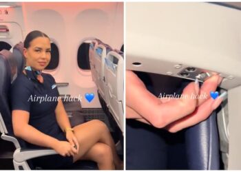 Es azafata y muestra un boton escondido en el avion - Travel News, Insights & Resources.
