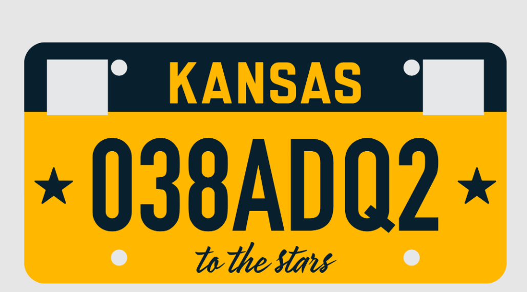 Gov. Laura Kelly touted a new design for Kansas license plates saturated in wheat-colored yellow and announced the plan for eradicating older. peeling embossed tags during 2024. (Kansas Reflector screen capture from Kansas Department of Revenue image)