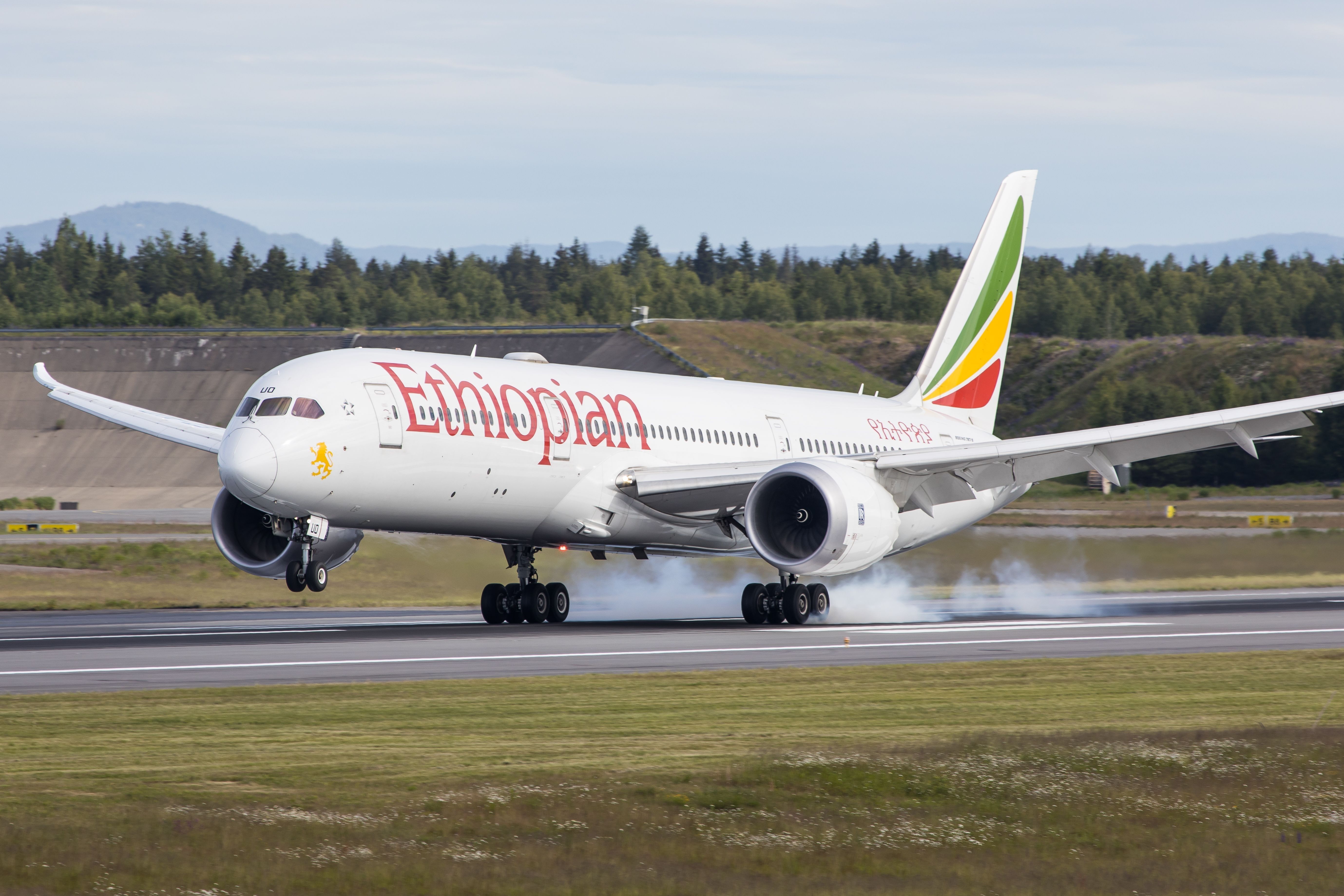 An Ethiopian Airlines Boeing 787-9 Dreamliner aircraft landing 