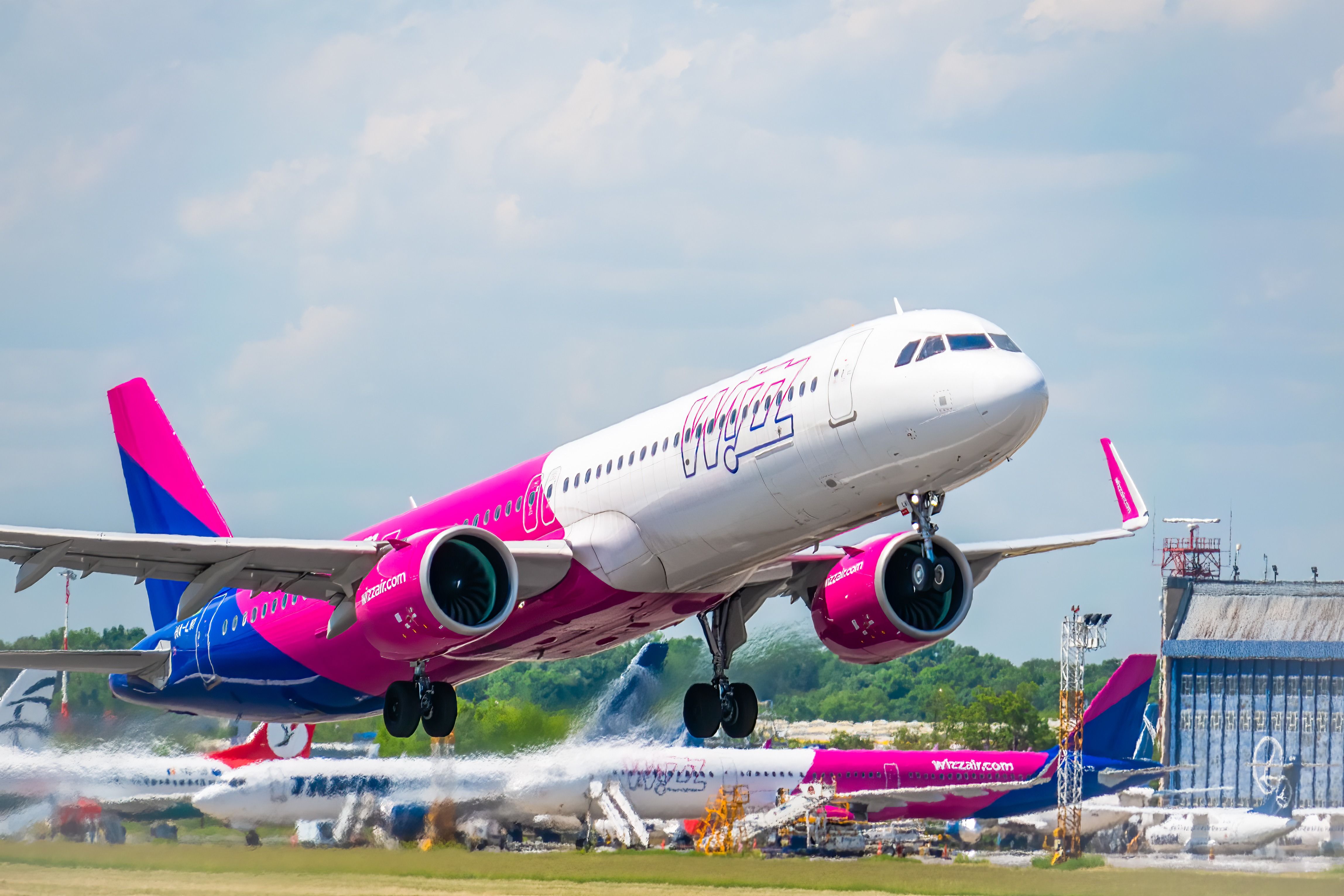Wizz Air Airbus A321neo takes off from Henri Coanda International Airport.