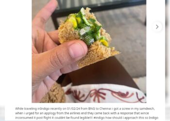 IndiGo Flyer Finds Screw in Sandwich Crews Reply Leaves Netizens - Travel News, Insights & Resources.