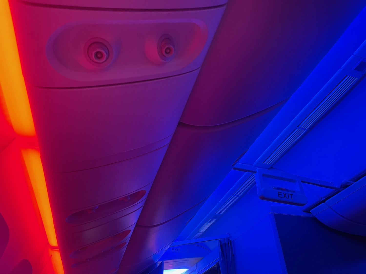 a red and blue lights on a plane