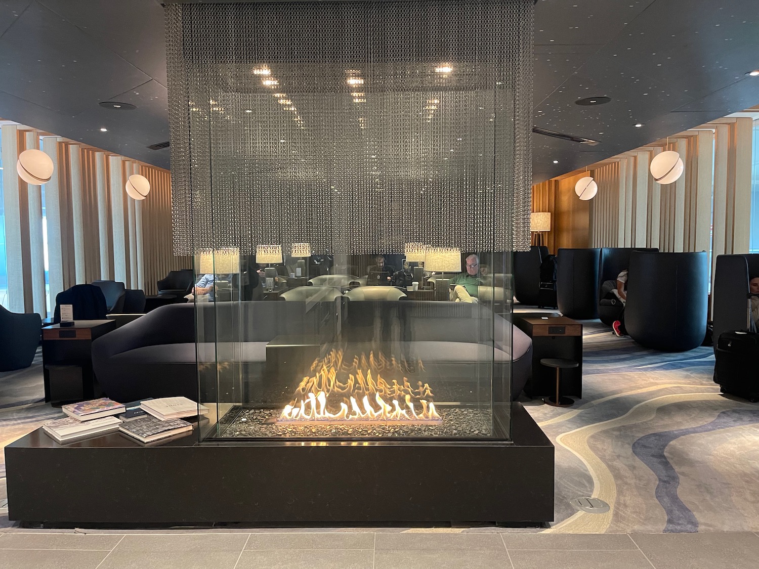 a glass fireplace in a room