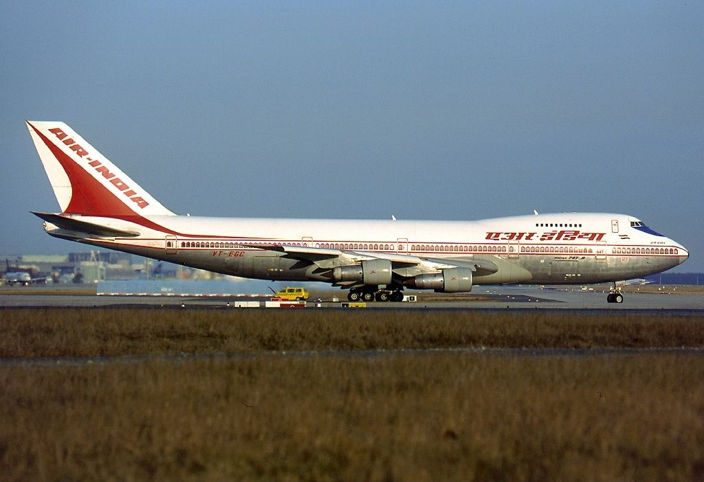 An Air India Boeing 747-200 on an airport apron.
