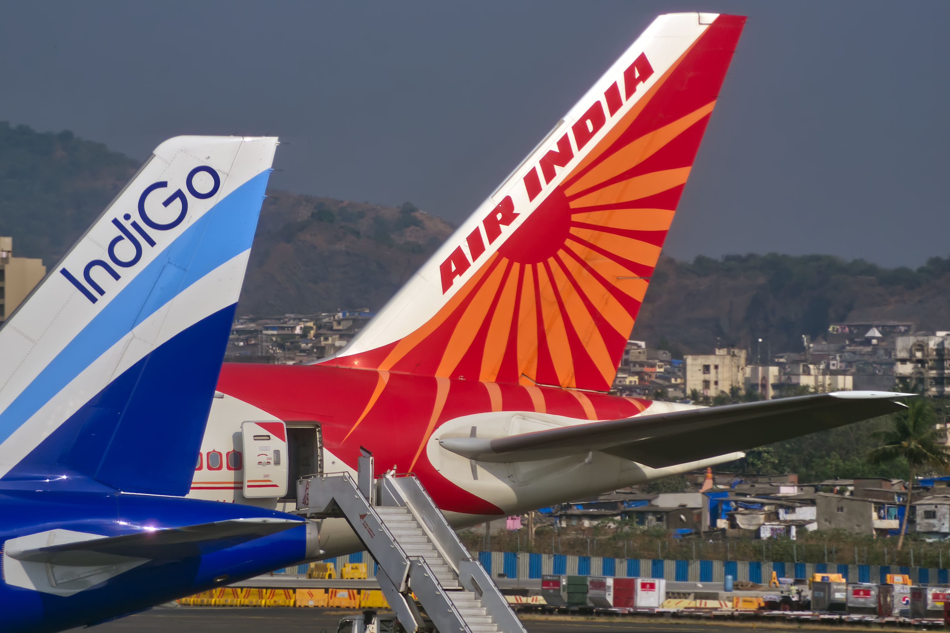 IndiGo and Air India aircraft tails 
