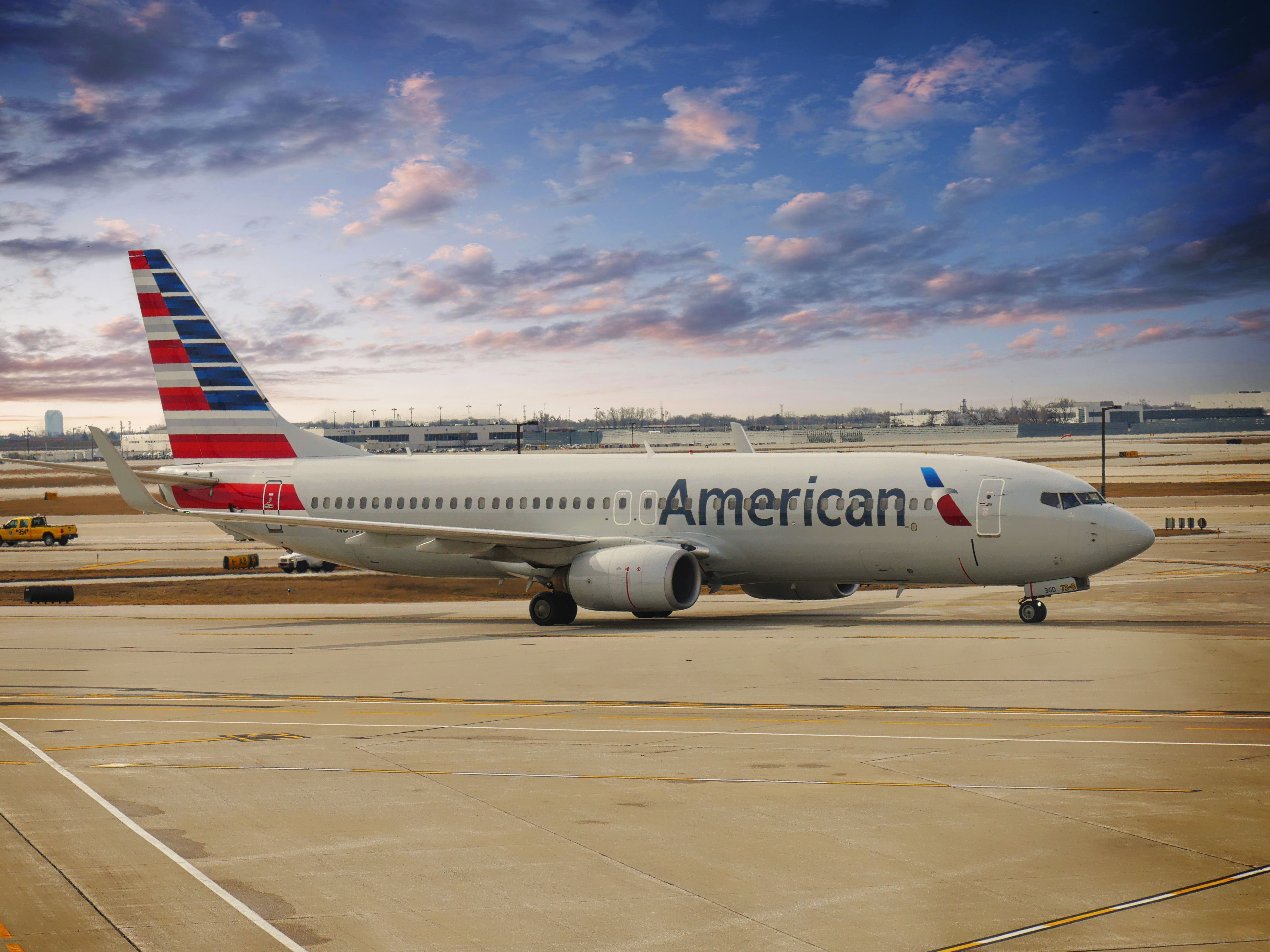 An American Airlines aircraft on an airport apron.