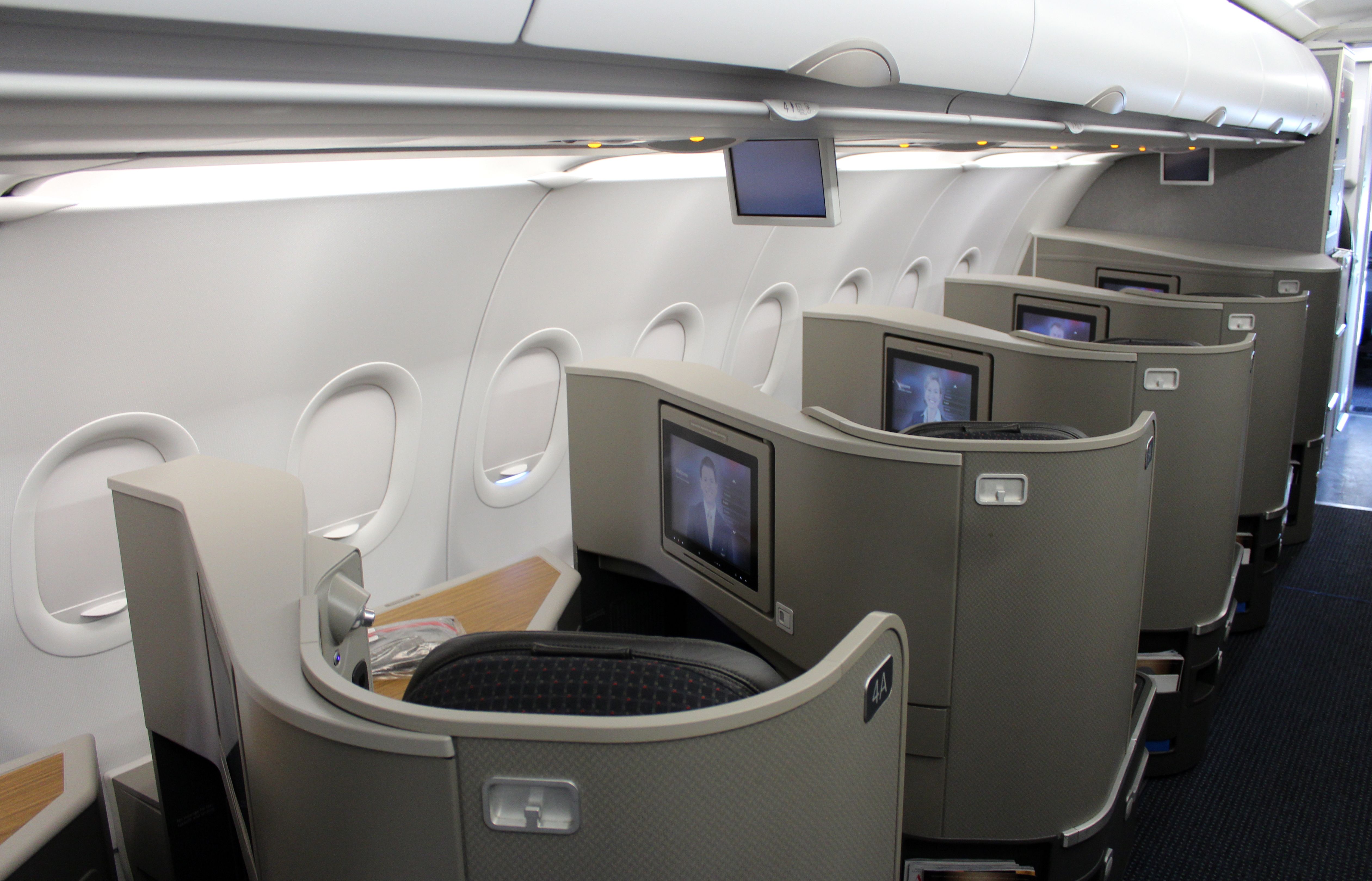 Inside the American Airlines A321 Transcontinental First class cabin.