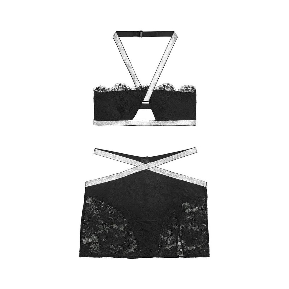 Shine Strap Halter Bralette & Mini Skirt Set