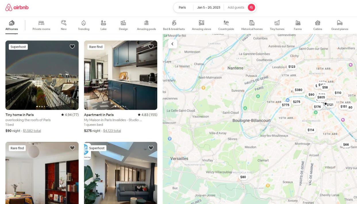 Airbnb search in Paris