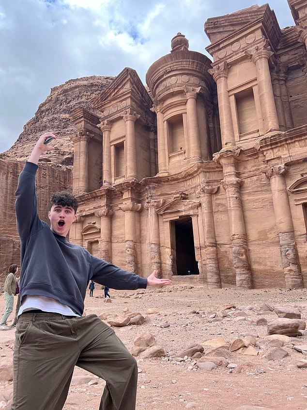 The family visiting Petra in Jordan. Jon said: ¿We had a wonderful time travelling around Jordan which is a beautiful country ¿ visiting the ancient city of Petra, the Dead Sea and the Wadi Rum desert oasis'