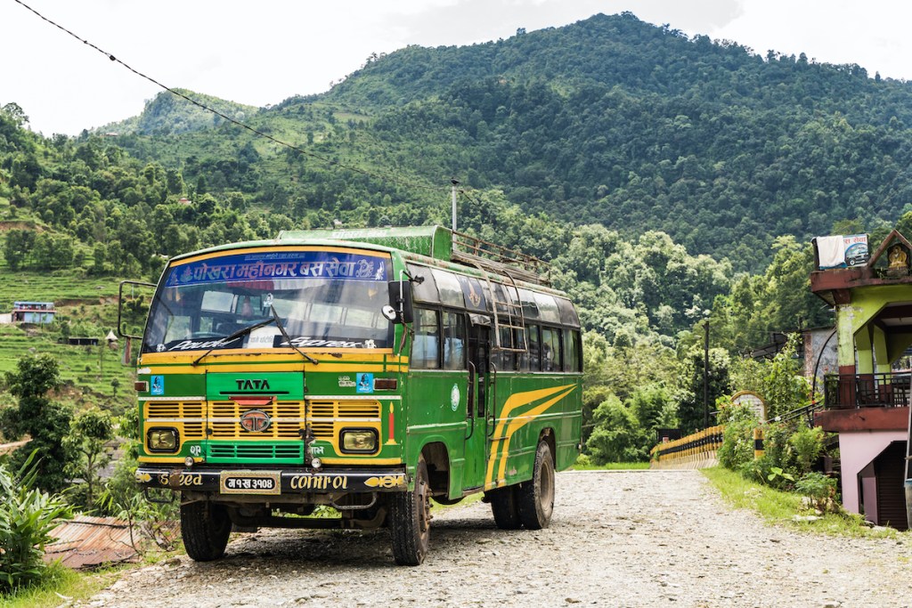 A bus in the village of Ghatchhina, Nepal