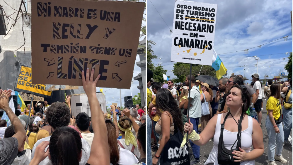 Thousands take to streets in Canary Islands to protest against mass tourism