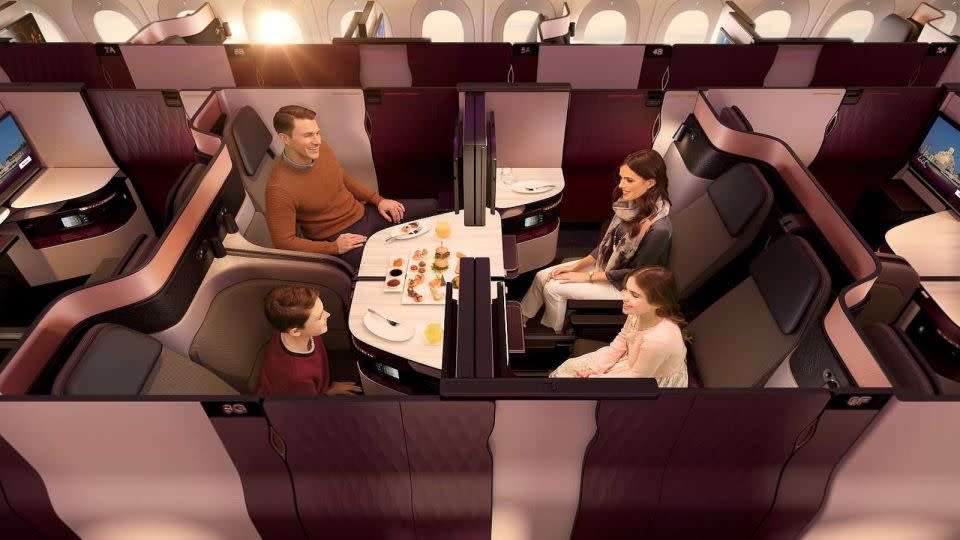Families can dine together when reserving four Qsuites. - Qatar Airways