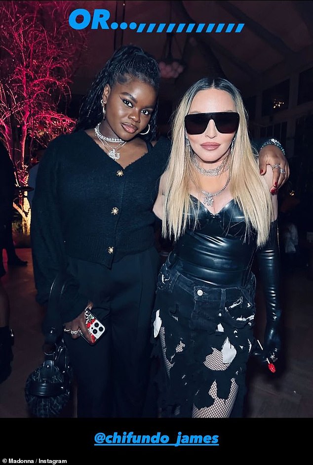 In the second shot in the series, Madonna posed alongside daughter Mercy James, 18, who matched her in a black ensemble