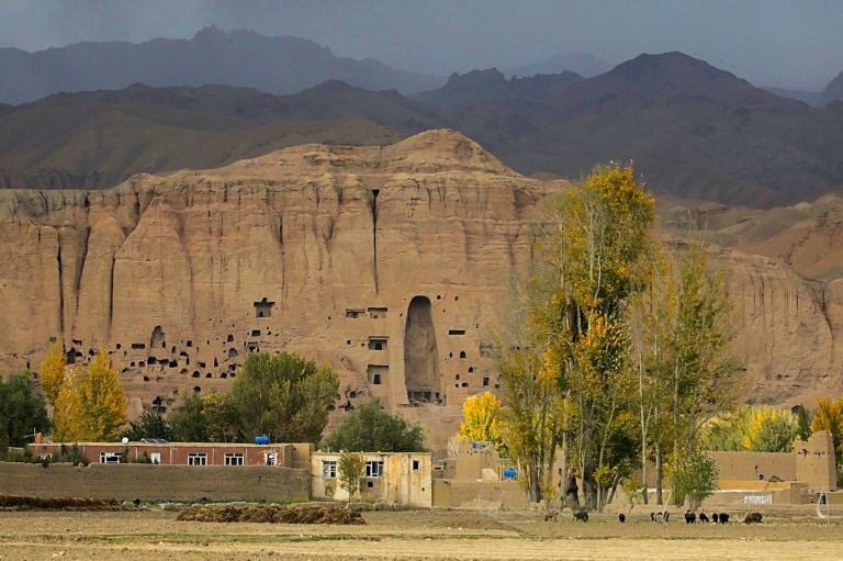 A view shows the site where the Shahmama Buddha statue once stood before being destroyed by the Taliban in March 2001, in Bamiyan province (Ahmad SAHEL ARMAN)