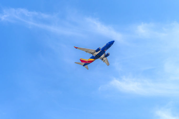 Southwest Airlines flight over Southern California
