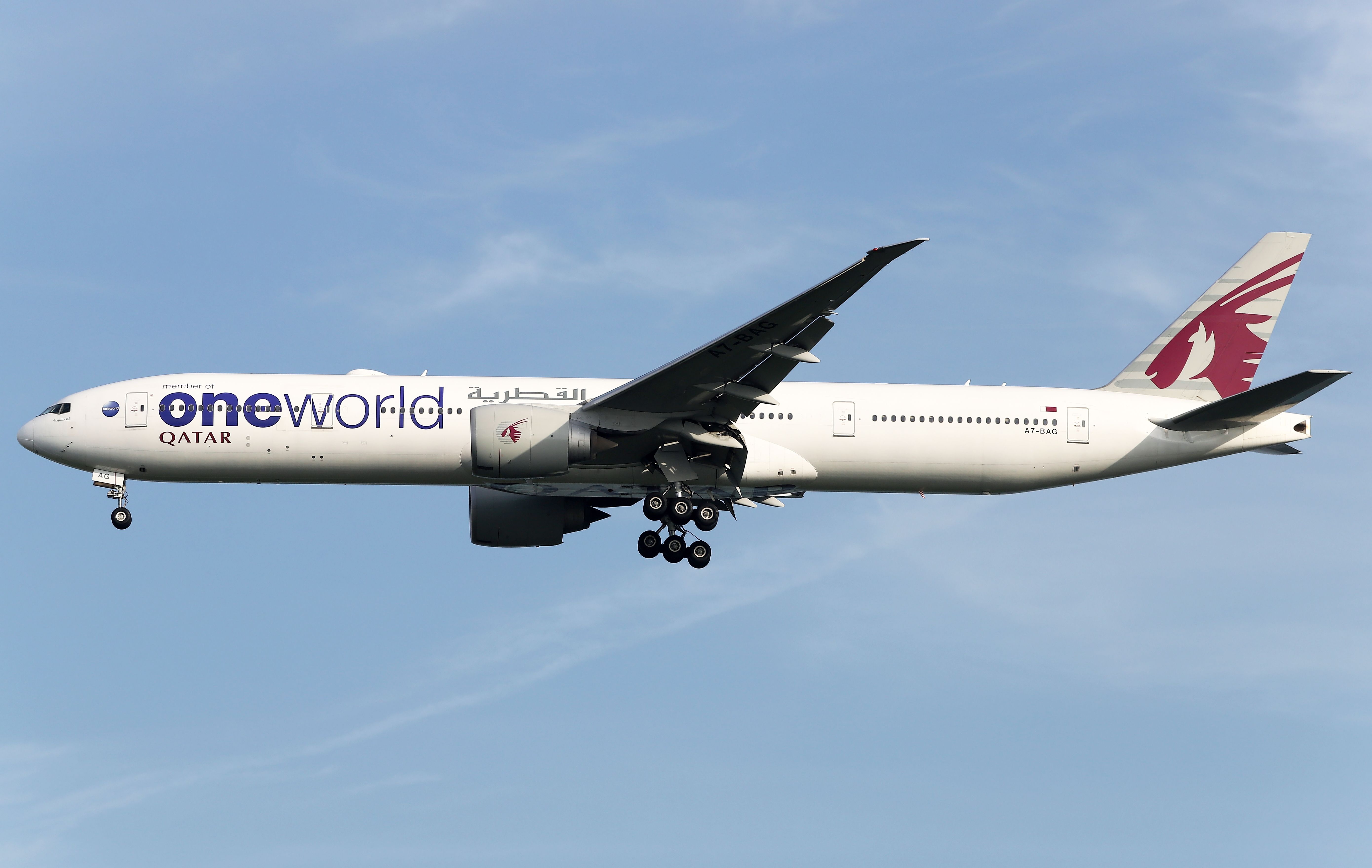 Qatar Airways Boeing 777 with oneworld livery shutterstock_2444678389